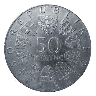 Österreich 50 Schilling 1973 18,00g Silber Bundespräsident Theodor Körner Rückseite
