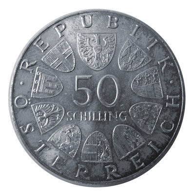Österreich 50 Schilling 1974 12,80g Silber 125 Jahre Gendarmerie Rückseite