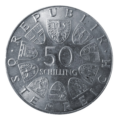 Österreich 50 Schilling 1974 12,80g Silber Österreichischer Rundfunk Rückseite