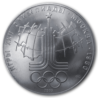 Russland 10 Rubel Olympiade Moskau 1977 30,00g Silber Landkarte der Sowjetunion Vorderseite