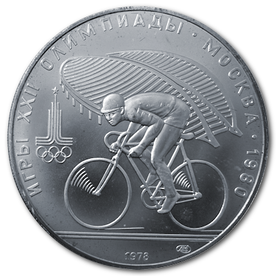 Russland 10 Rubel Olympiade Moskau 1978 30,00g Silber Radrennfahrer Vorderseite