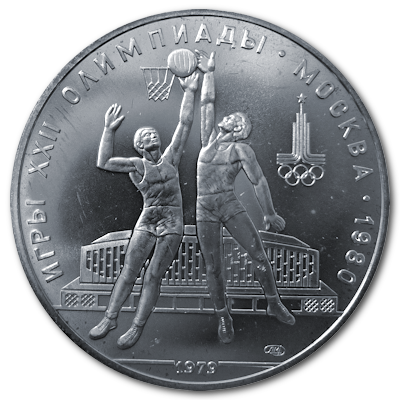 Russland 10 Rubel Olympiade Moskau 1979 30,00g Silber Basketball Vorderseite