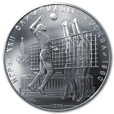 Russland 10 Rubel Olympiade Moskau 1979 30,00g Silber Volleyball Vorderseite