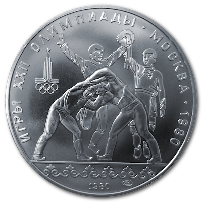 Russland 10 Rubel Olympiade Moskau 1980 30,00g Silber Adlertanz beim Ringen Vorderseite