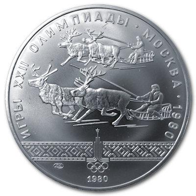 Russland 10 Rubel Olympiade Moskau 1980 30,00g Silber Rentierrennen Vorderseite
