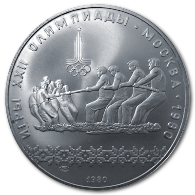 Russland 10 Rubel Olympiade Moskau 1980 30,00g Silber Tauziehen Vorderseite