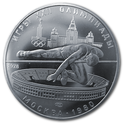 Russland 5 Rubel Olympiade Moskau 1978 15,00g Silber Hochspringer Vorderseite