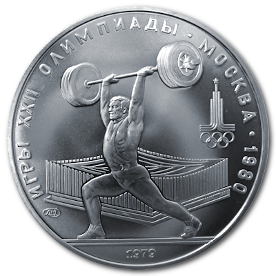 Russland 5 Rubel Olympiade Moskau 1979 15,00g Silber Gewichtheben Vorderseite