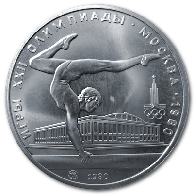 Russland 5 Rubel Olympiade Moskau 1980 15,00g Silber Gymnastik Vorderseite