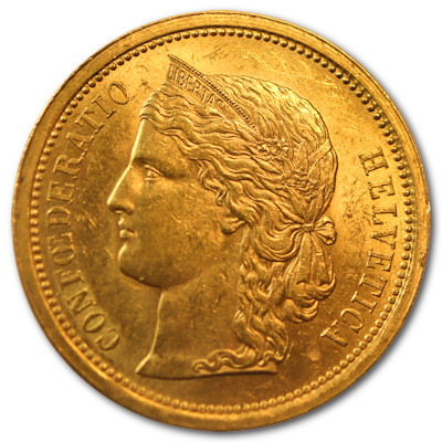 Schweiz 20 SFR Helvetia 1886 5,81g Gold Vorderseite
