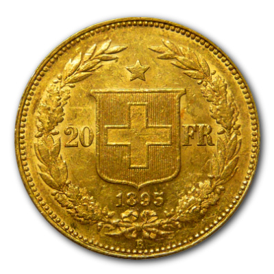 Schweiz 20 SFR Helvetia 1895 5,81g Gold Rückseite