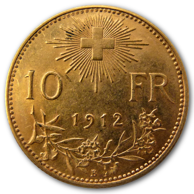 Schweiz 10 SFR Vreneli 1912 2,90g Gold Rückseite