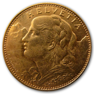 Schweiz 10 SFR Vreneli 1912 2,90g Gold Vorderseite