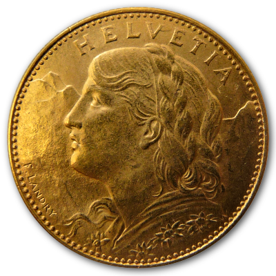 Schweiz 10 SFR Vreneli 1913 2,90g Gold Vorderseite