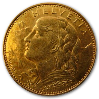 Schweiz 10 SFR Vreneli 1914 2,90g Gold Vorderseite