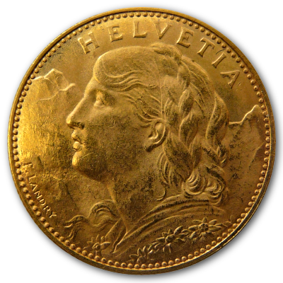 Schweiz 10 SFR Vreneli 1915 2,90g Gold Vorderseite