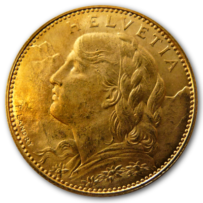 Schweiz 10 SFR Vreneli 1922 2,90g Gold Vorderseite