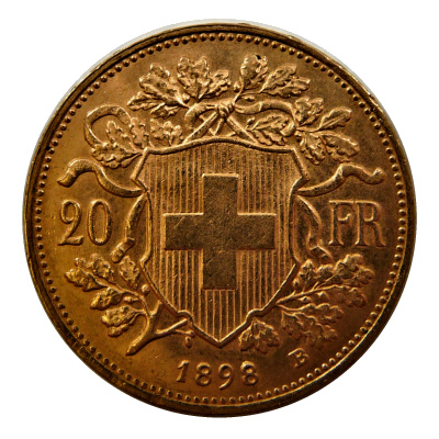 Schweiz 20 SFR Vreneli 1898 5,81g Gold Rückseite