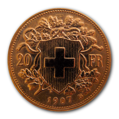 Schweiz 20 SFR Vreneli 1907 5,81g Gold Rückseite