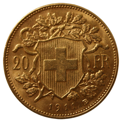 Schweiz 20 SFR Vreneli 1911 5,81g Gold Rückseite