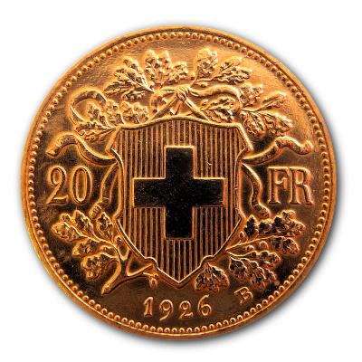Schweiz 20 SFR Vreneli 1926 5,81g Gold Rückseite