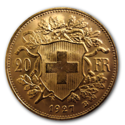 Schweiz 20 SFR Vreneli 1927 5,81g Gold Rückseite