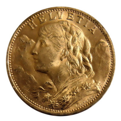 Schweiz 20 SFR Vreneli 1927 5,81g Gold Vorderseite