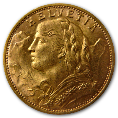 Schweiz 20 SFR Vreneli 1930 5,81g Gold Vorderseite