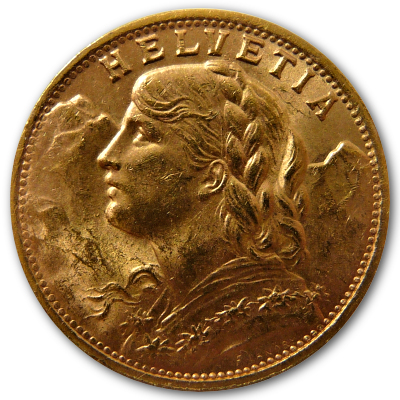 Schweiz 20 SFR Vreneli 1947 5,81g Gold Vorderseite