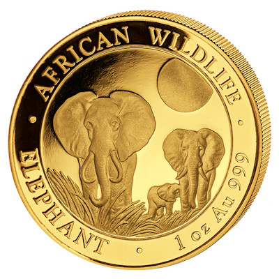 Somalia African Wildlife Gold Elefant 2014 1 Oz Gold