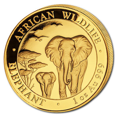 Somalia African Wildlife Gold Elefant 2015 1 Oz Gold