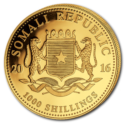 Somalia African Wildlife Gold Elefant 2016 1 Oz Gold