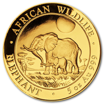 Somalia African Wildlife Gold Elefant 2011 5 Oz Gold
